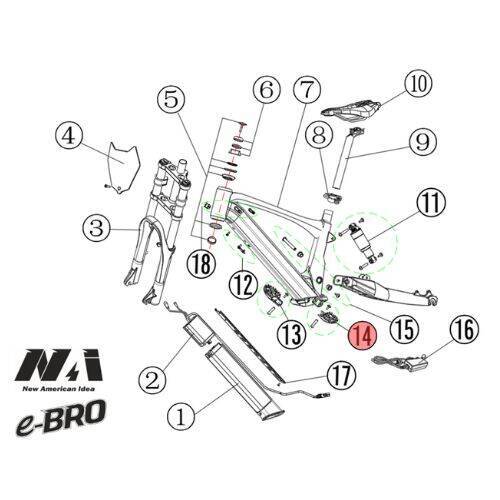 14. NAI footrest left + spring + screw e-BRO