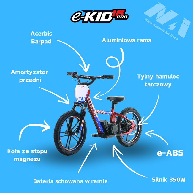 NAI e-KID 16 PRO children's motorcycle, 16" wheels with E-ABS