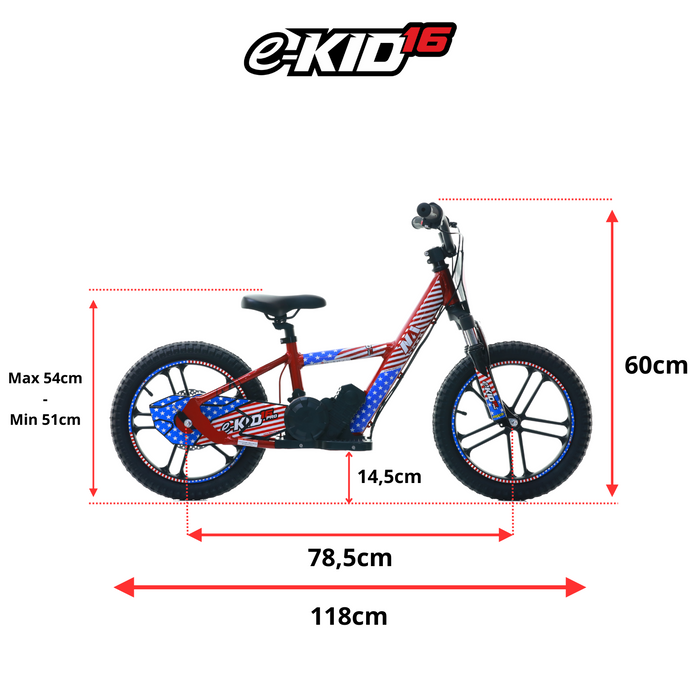 NAI e-KID 16 PRO motocykl elektryczny balansowy dla dzieci, koła 16" z E-ABS